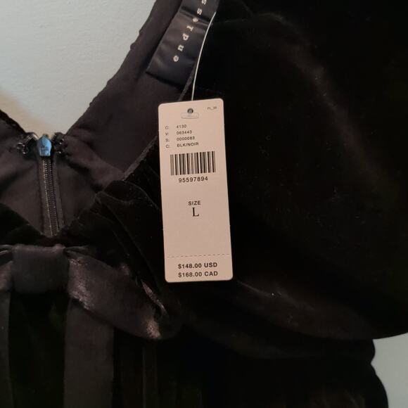 NWT Endless Rose Anthropologie Sz L Black Velvet Bow Mini Dress Puff Sleeves - Picture 7 of 9